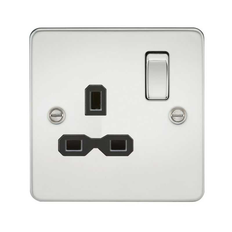 

Knightsbridge Flat plate 13A 1G DP switch socket - cromo pulido con inserto negro