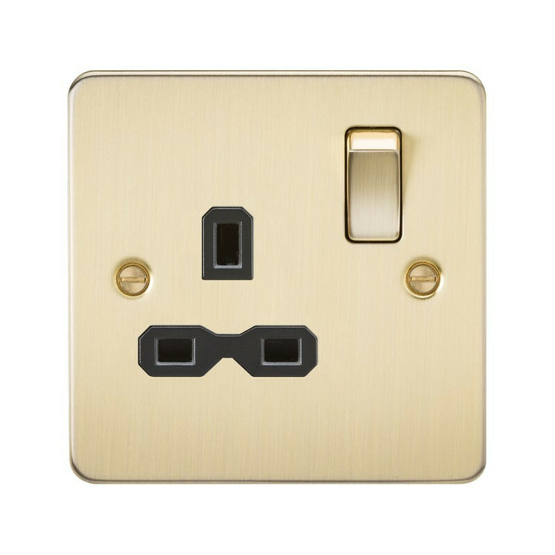 Knightsbridge Flat plate 13A 1G DP switched socket - brushed brass with black insert