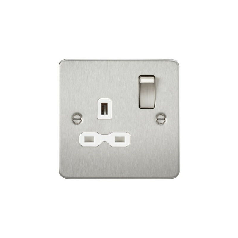 Knightsbridge Flat plate 13A 1G DP switched socket - brushed chrome with white insert