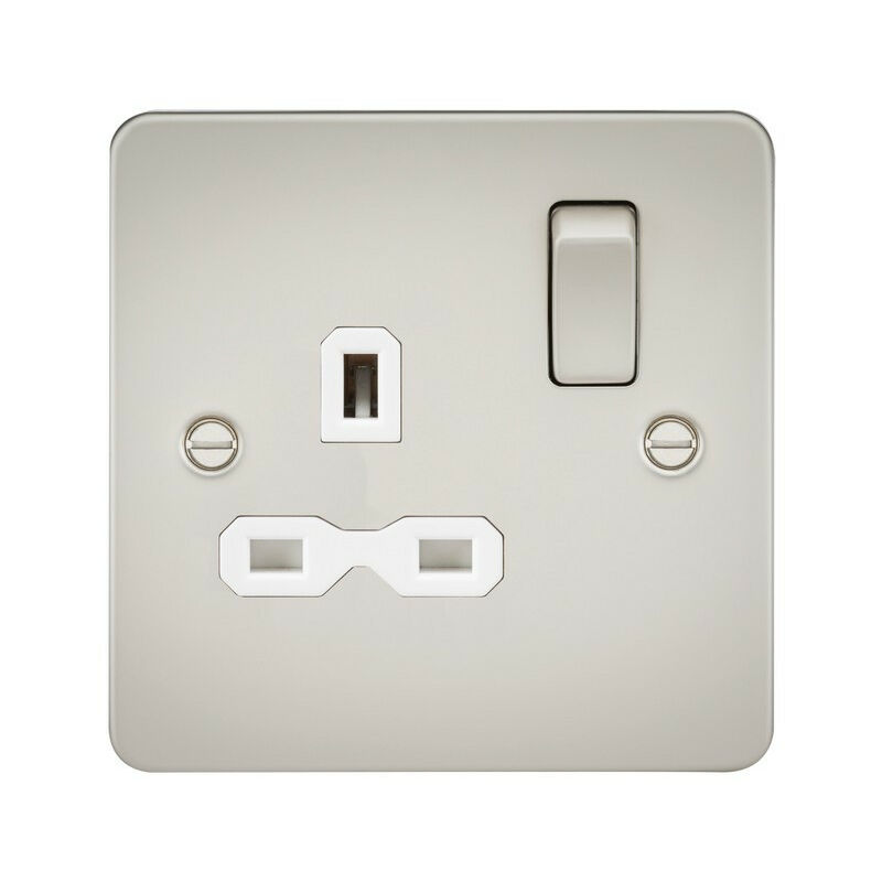 Knightsbridge Flat plate 13A 1G DP switched socket - pearl with white insert