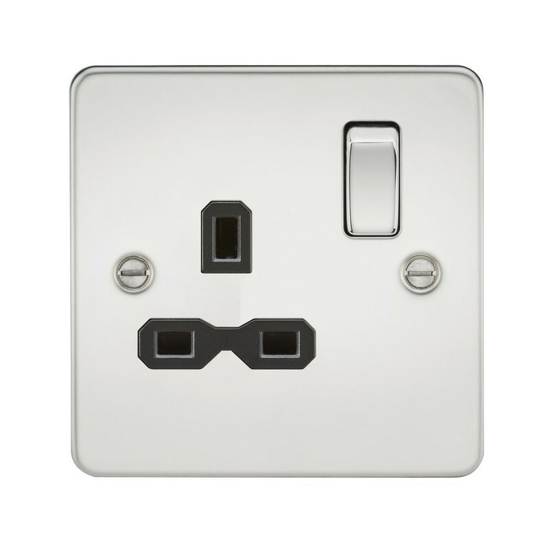 Knightsbridge Flat plate 13A 1G DP switched socket - polished chrome with black insert