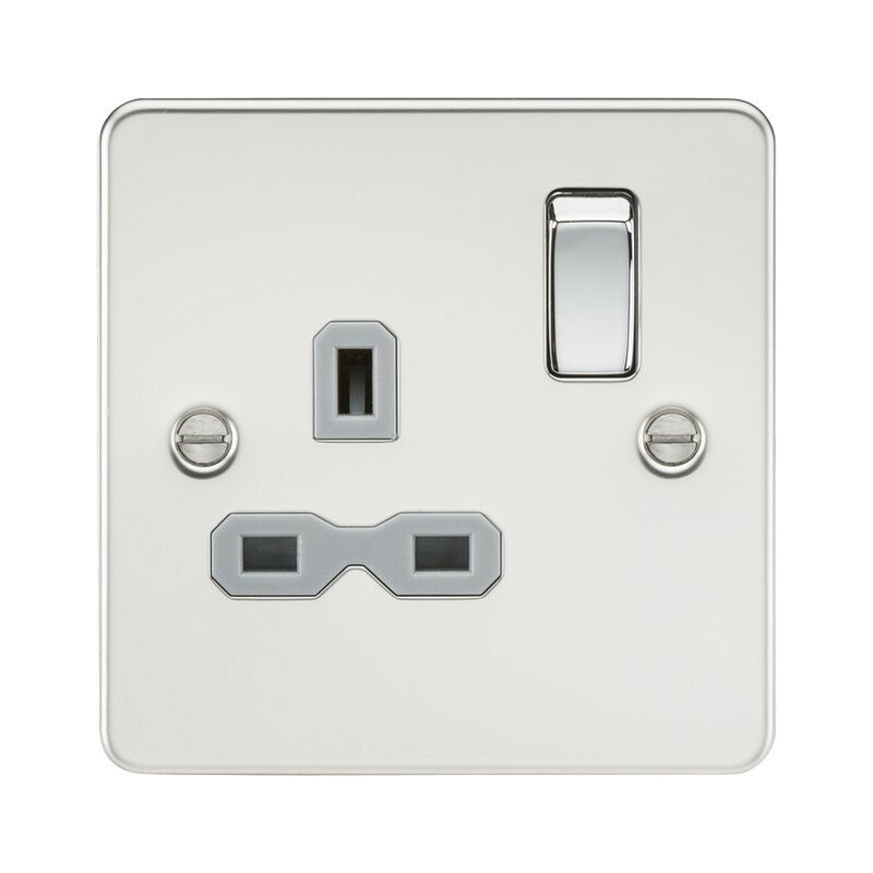 Knightsbridge Flat plate 13A 1G DP switched socket - polished chrome with grey insert