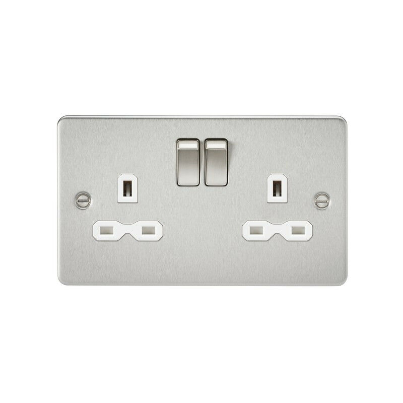 Knightsbridge Flat plate 13A 2G DP switched socket - brushed chrome with white insert