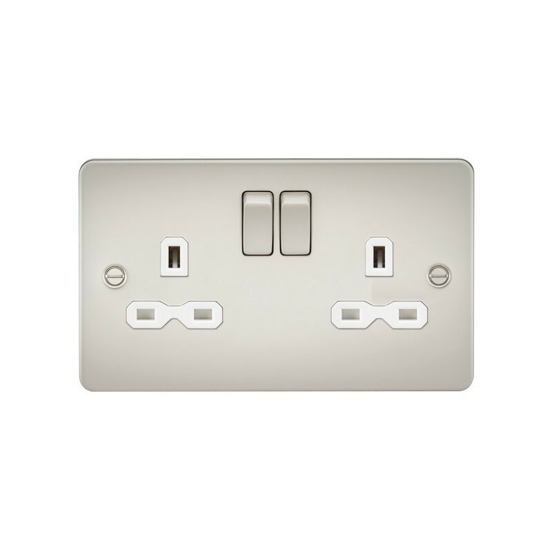 Knightsbridge - Flat plate 13A 2G dp switched socket - pearl with white insert
