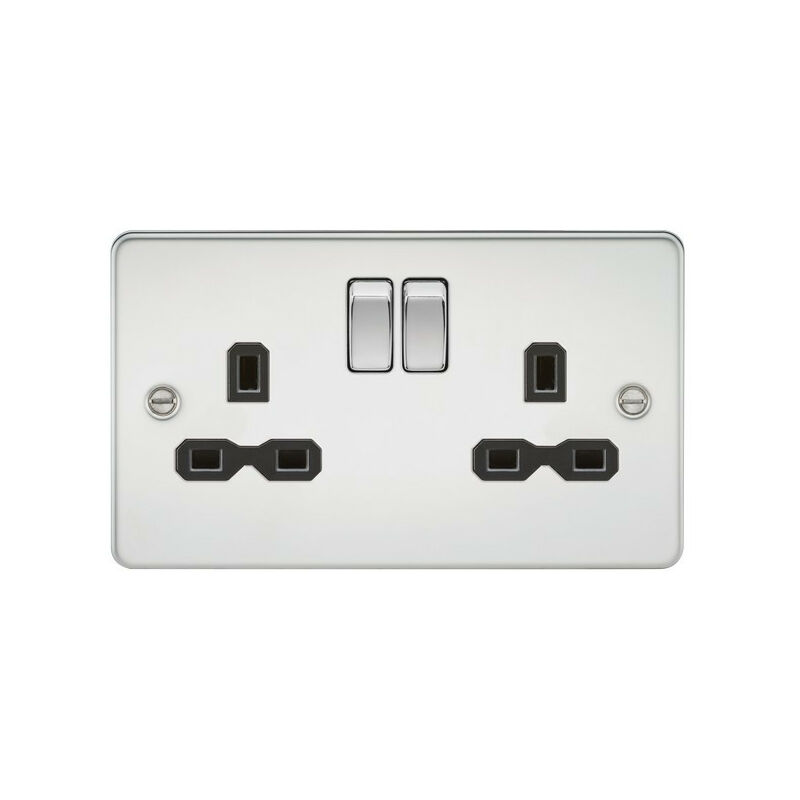 Knightsbridge Flat plate 13A 2G DP switched socket - polished chrome with black insert