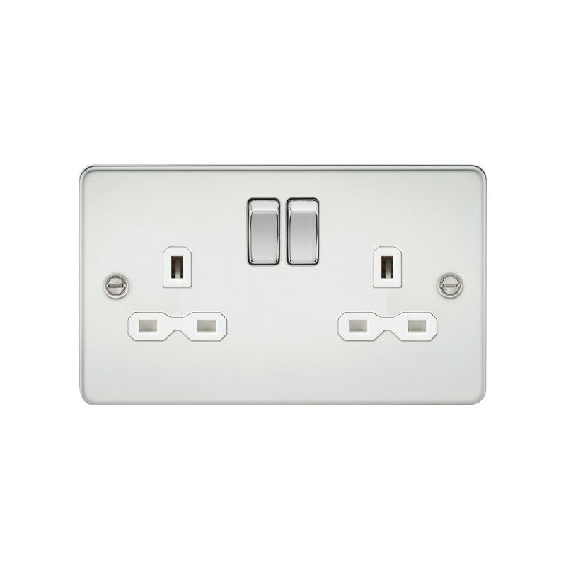Knightsbridge Flat plate 13A 2G DP switched socket - polished chrome with white insert
