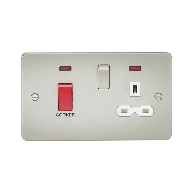 Knightsbridge Flat plate 45A DP switch and 13A switched socket with neon - pearl with white insert