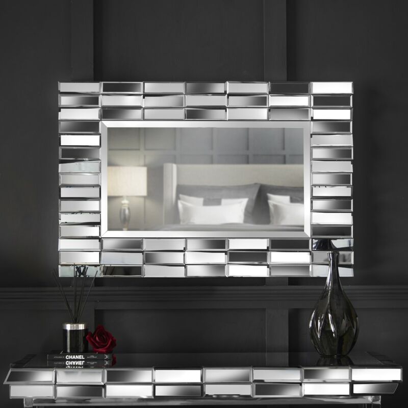 Carme Home - Knightsbridge Luxury Wall Rectangle Mirror 3D Mirrored Glass Effect Design For Bedroom Living Room Hallway (Grey) - Grey Silver