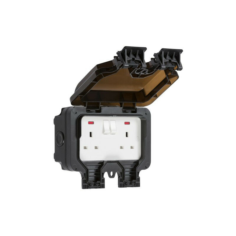 Knightsbridge IP66 13A 2G DP switched socket with neons - Black