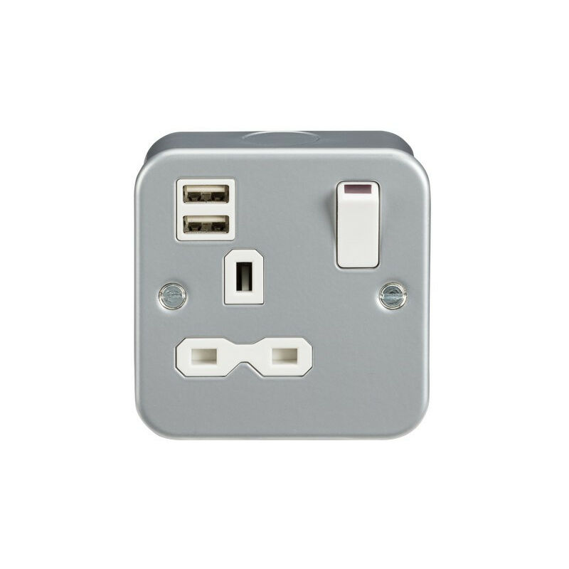Knightsbridge Metal Clad 13A 1G Switched Socket with Dual USB Charger (2.4A)