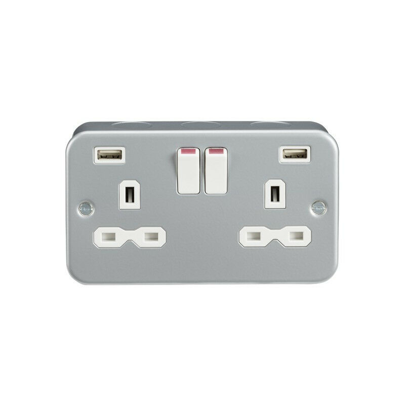 Knightsbridge Metal Clad 13A 2G Switched Socket with Dual USB Charger (2.4A)