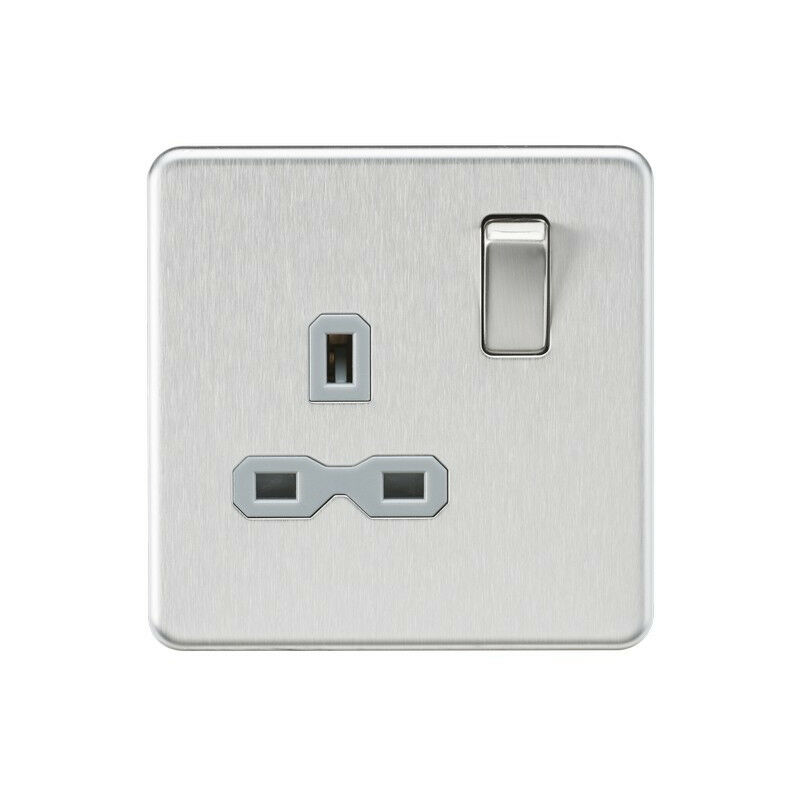 Knightsbridge Screwless 13A 1G DP switched Socket - Brushed Chrome with grey Insert