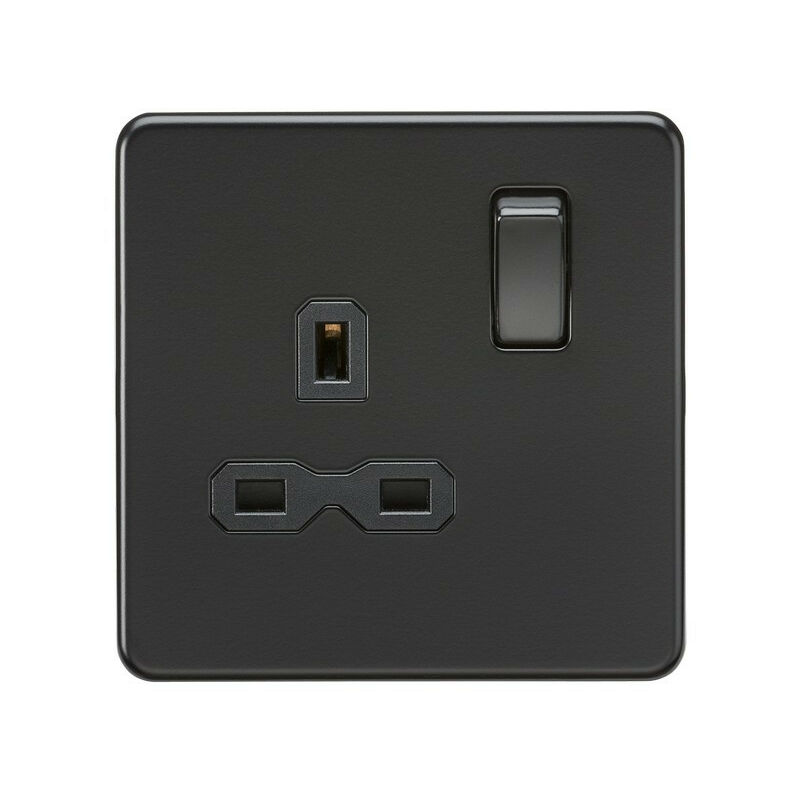 Knightsbridge Screwless 13A 1G DP switched socket - Matt black with black insert