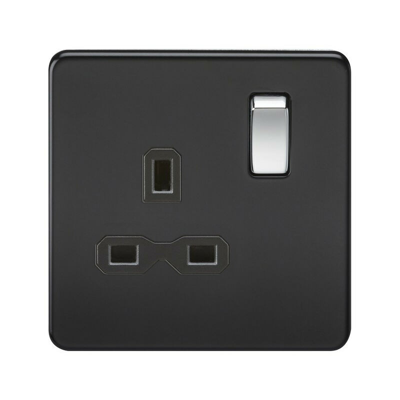 Knightsbridge Screwless 13A 1G DP switched socket - matt black with black insert and chrome rockers