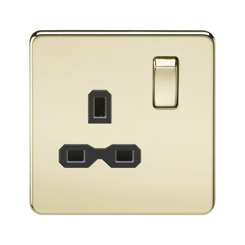 Knightsbridge Screwless 13A 1G DP switched socket - polished brass with black insert