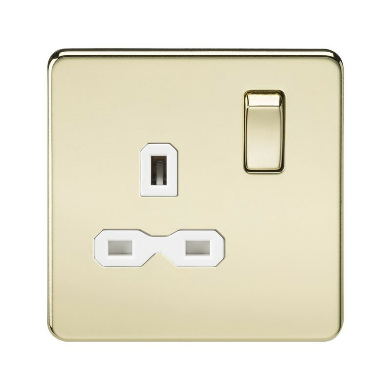 Knightsbridge Screwless 13A 1G DP switched socket - polished brass with white insert