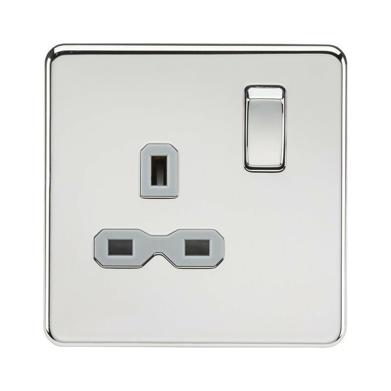 Knightsbridge Screwless 13A 1G DP switched socket - polished chrome with grey insert