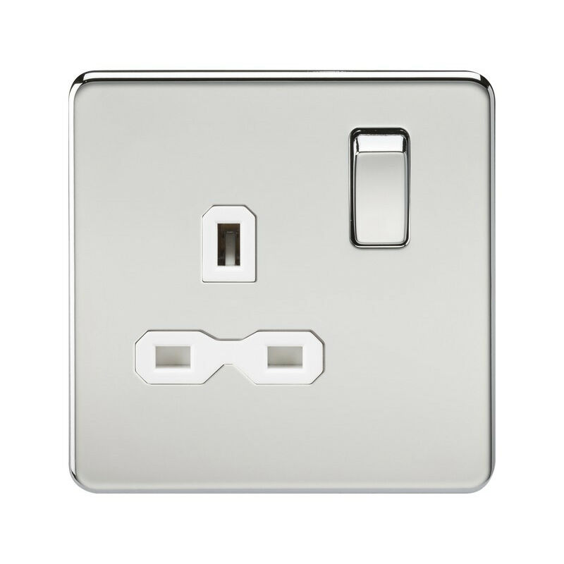 Knightsbridge Screwless 13A 1G DP switched socket - polished chrome with white insert