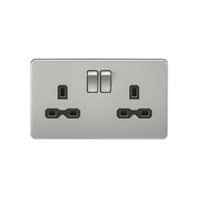 Knightsbridge Screwless 13A 2G DP switched socket - brushed chrome with black insert