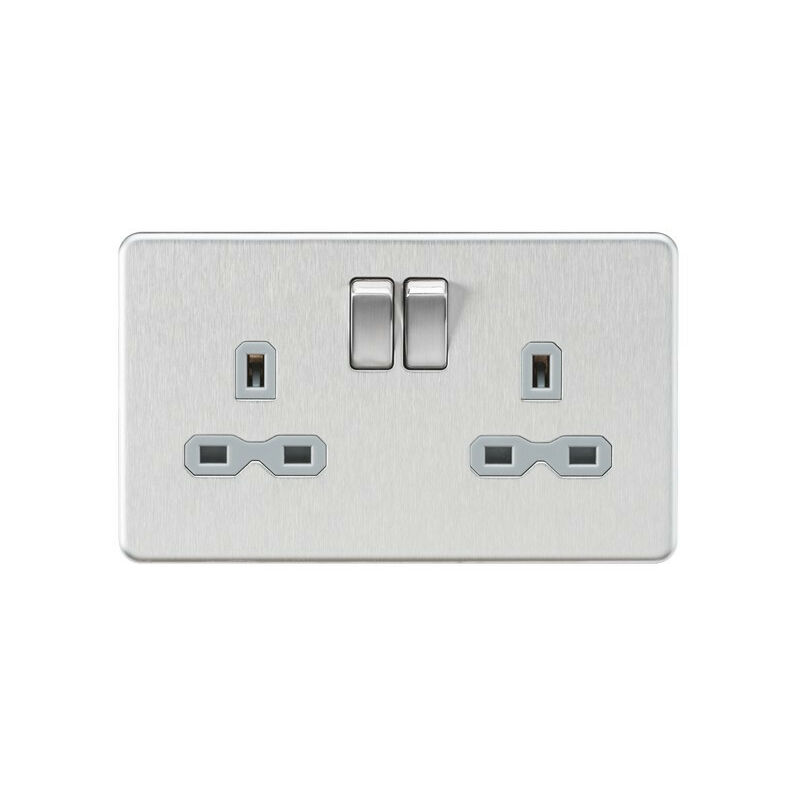 Knightsbridge Screwless 13A 2G DP switched socket - Brushed chrome with grey insert