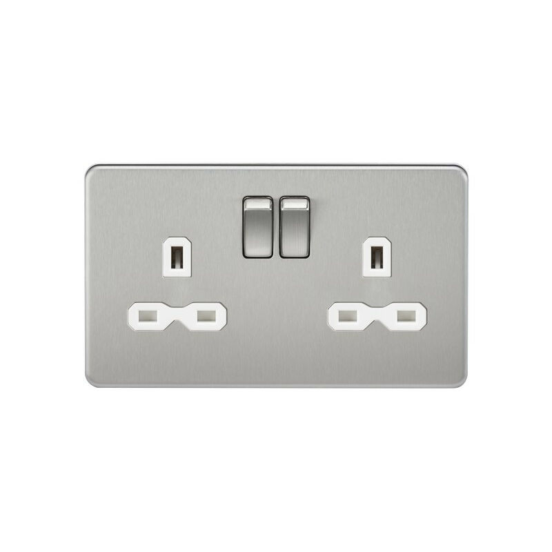 Knightsbridge Screwless 13A 2G DP switched socket - brushed chrome with white insert