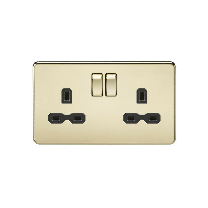 Knightsbridge Screwless 13A 2G DP switched socket - polished brass with black insert