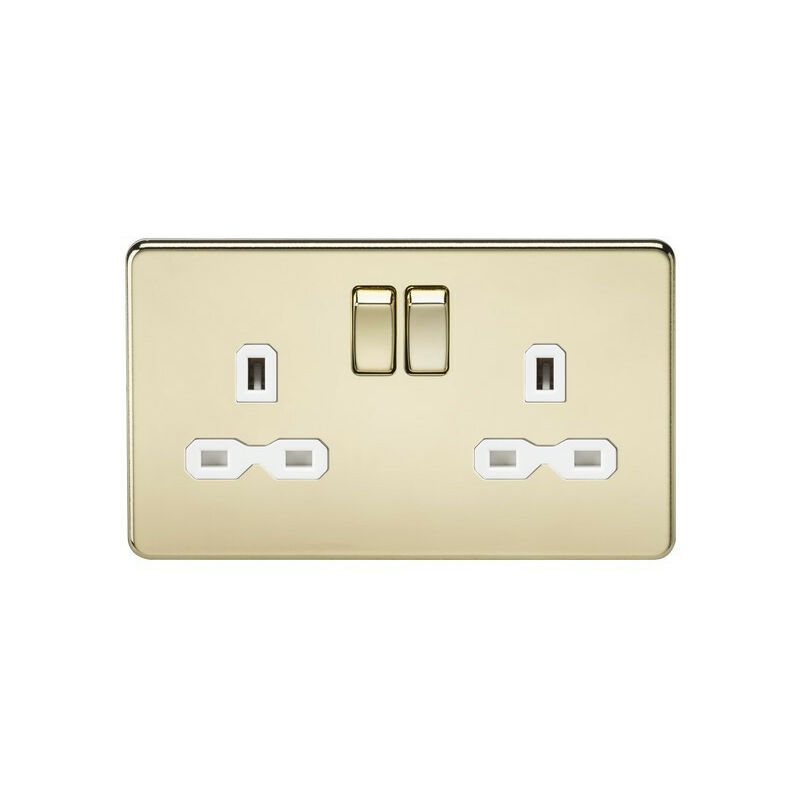 Knightsbridge - Screwless 13A 2G dp switched socket - polished brass with white insert