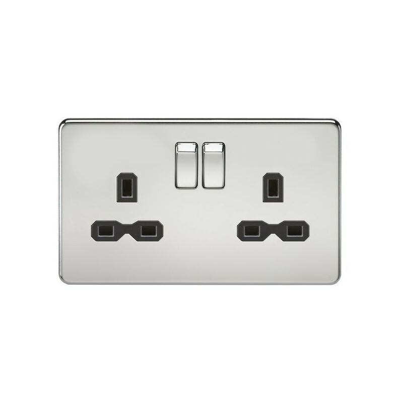 Knightsbridge - Screwless 13A 2G dp switched socket - polished chrome with black insert