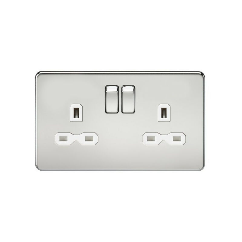 Knightsbridge Screwless 13A 2G DP switched socket - polished chrome with white insert