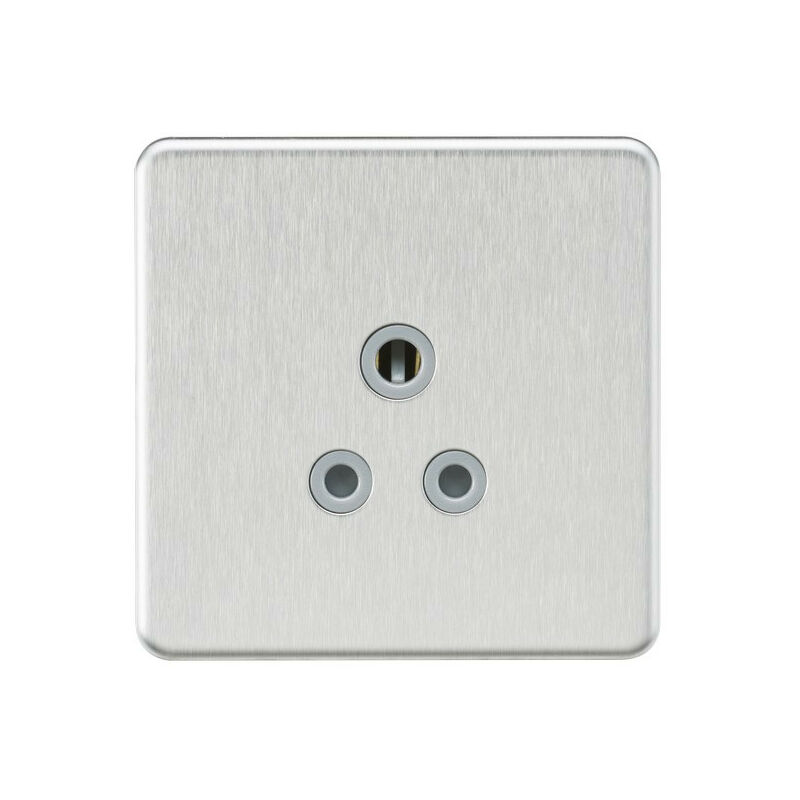 Knightsbridge Screwless 5A Unswitched Round Socket - Brushed Chrome with Grey Insert