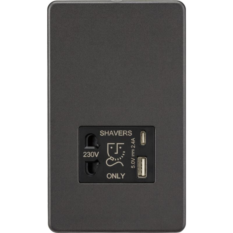 Knightsbridge Shaver socket with dual USB A+C (5V DC 2.4A shared) - smoked bronze - SF8909SB