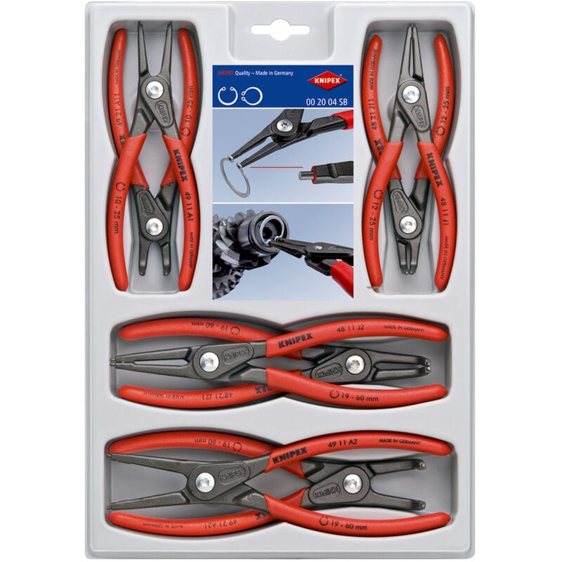 Knipex - Jeu de pinces pour circlips 00 20 04 sb Adapté pour (pinces pour circlips) circlips intérieurs et extérieurs 12-