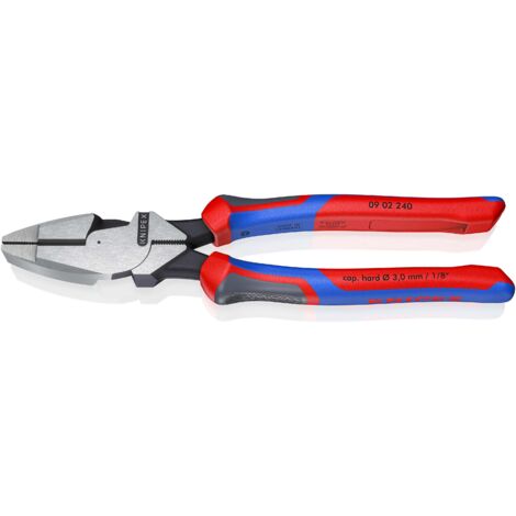 KNIPEX 09 02 240 Pince universelle à forte démultiplication « Lineman's Pliers » modèle américain avec poignées comfortables atramentisée noire 240 mm