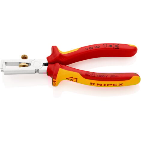 KNIPEX 11 06 160 Pince à dénuder Avec ressort d'ouverture, universel isolées par gaines bi-matière, certifiées VDE chromée 160 mm