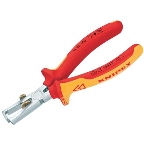KNIPEX 11 06 160 SB Insulation Stripper with opening spring, universal insulated with multi-component grips, VDE-tested chrome-plated 160 mm