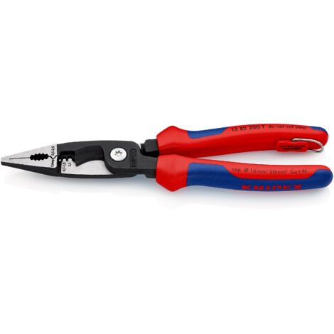 KNIPEX 13 82 200 T BK Pince pour installations électriques avec gaines bi-matière, avec œillet intégré pour fixation d’un dispositif antichute atramentisée noire 200 mm