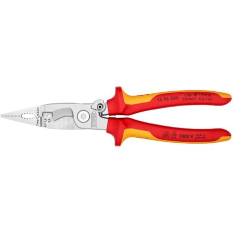 KNIPEX 96 200 Alicate para instalaciones eléctricas aislados con fundas multicomponentes, según norma VDE cromado 200 mm