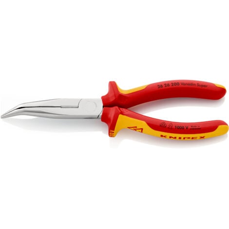 KNIPEX 26 26 200 Pince demi-ronde avec tranchant (pince bec de cigogne) isolées par gaines bi-matière, certifiées VDE chromée 200 mm