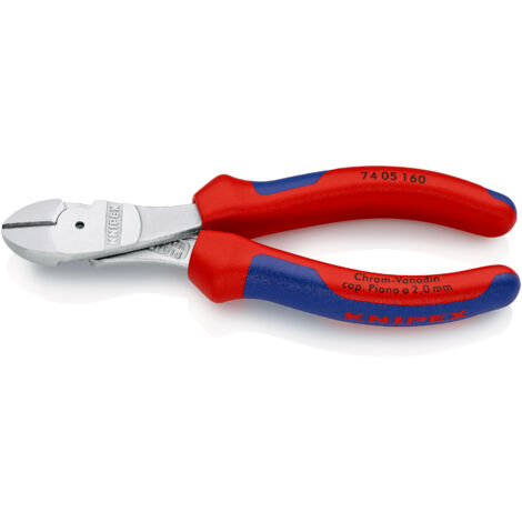 KNIPEX 74 05 160 Kraft-Seitenschneider mit Mehrkomponenten-Hüllen verchromt 160 mm