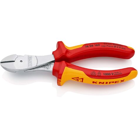 KNIPEX 74 06 160 SB Tronchese laterale per meccanica tipo "forte" isolati con manici rivestiti in materiale bicomponente, collaudati VDE cromata 160 mm