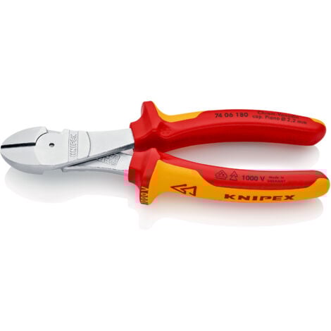 KNIPEX 74 06 180 Kraft-Seitenschneider isoliert mit Mehrkomponenten-Hüllen, VDE-geprüft verchromt 180 mm