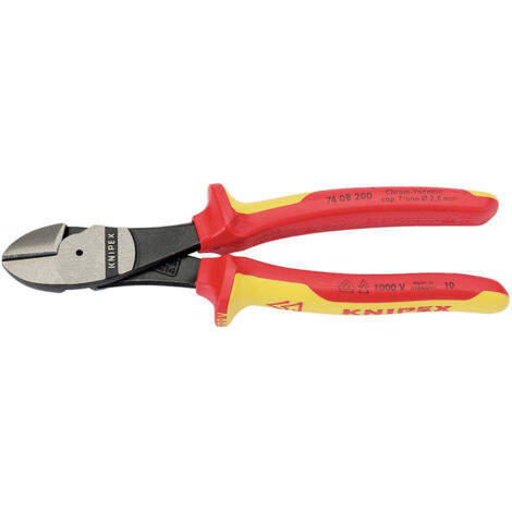 Knipex 74 08 200UKSBE Fully Insulated 200mm High-Leverage Diagonal Side Cutters with VDE Certification