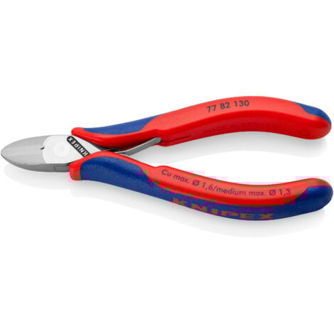 KNIPEX 77 82 130 Elektronik-Seitenschneider mit durchgestecktem Gelenk mit Mehrkomponenten-Hüllen 130 mm