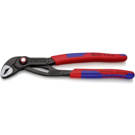 KNIPEX 22 250 Cobra® QuickSet Pinza regolabile di nuova generazione per tubi e dadi rivestiti in materiale bicomponente, forma affusolata bonderizzata grigia 250 mm