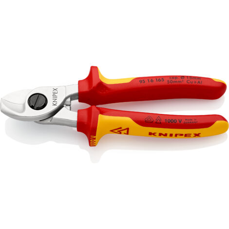 Knipex 95 16 165 SB Pince coupe-câbles VDE Adapté pour (technique d'isolation) câbles en alu et en cuivre, à 1 ou plusieurs fils 15 mm 50 mm² 1 C92737