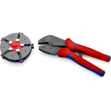 KNIPEX 02 MultiCrimp® Crimpzange mit Wechselmagazin mit Mehrkomponenten-Hüllen brüniert 250 mm