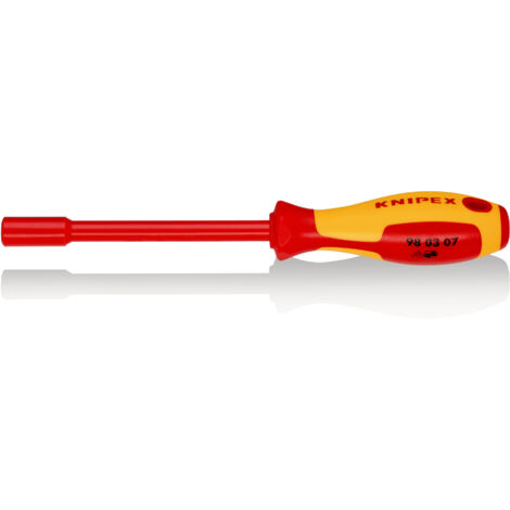 KNIPEX 98 03 07 Steckschlüssel mit Schraubendreher-Griff isoliert mit Mehrkomponenten-Hüllen, VDE-geprüft brüniert 237 mm