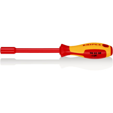 KNIPEX 98 03 08 Llave de vaso con mango destornillador aislados con fundas multicomponentes, según norma VDE Barnizados 237 mm