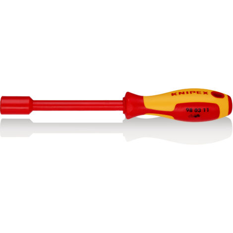 KNIPEX 98 03 11 Steckschlüssel mit Schraubendreher-Griff isoliert mit Mehrkomponenten-Hüllen, VDE-geprüft brüniert 237 mm