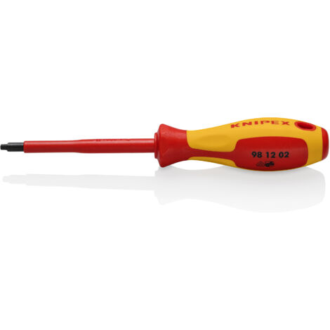 KNIPEX 98 12 02 Giravite per viti Robertson R2 isolati con manici rivestiti in materiale bicomponente, collaudati VDE brunita 210 mm